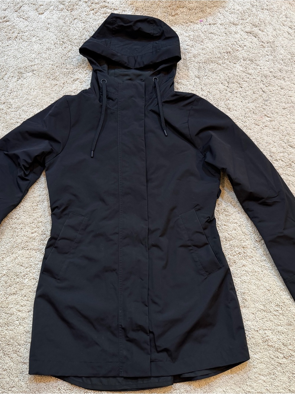 Athleta Black Hooded Rain Trench Coat